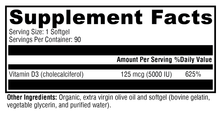 D3 5000 90 Softgels Supplement Facts